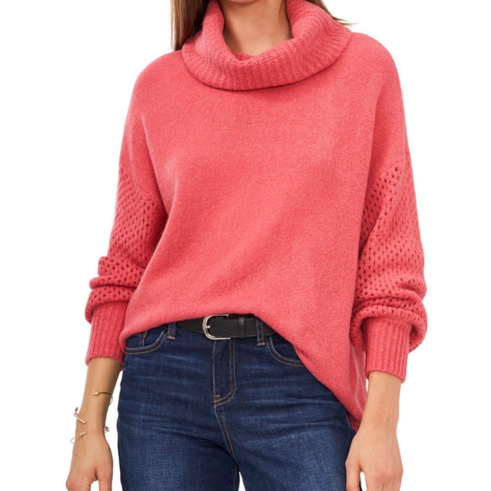 Vince Camuto Womens XXL Coral Pink Oversized Cowl Turtleneck Knit Sweater